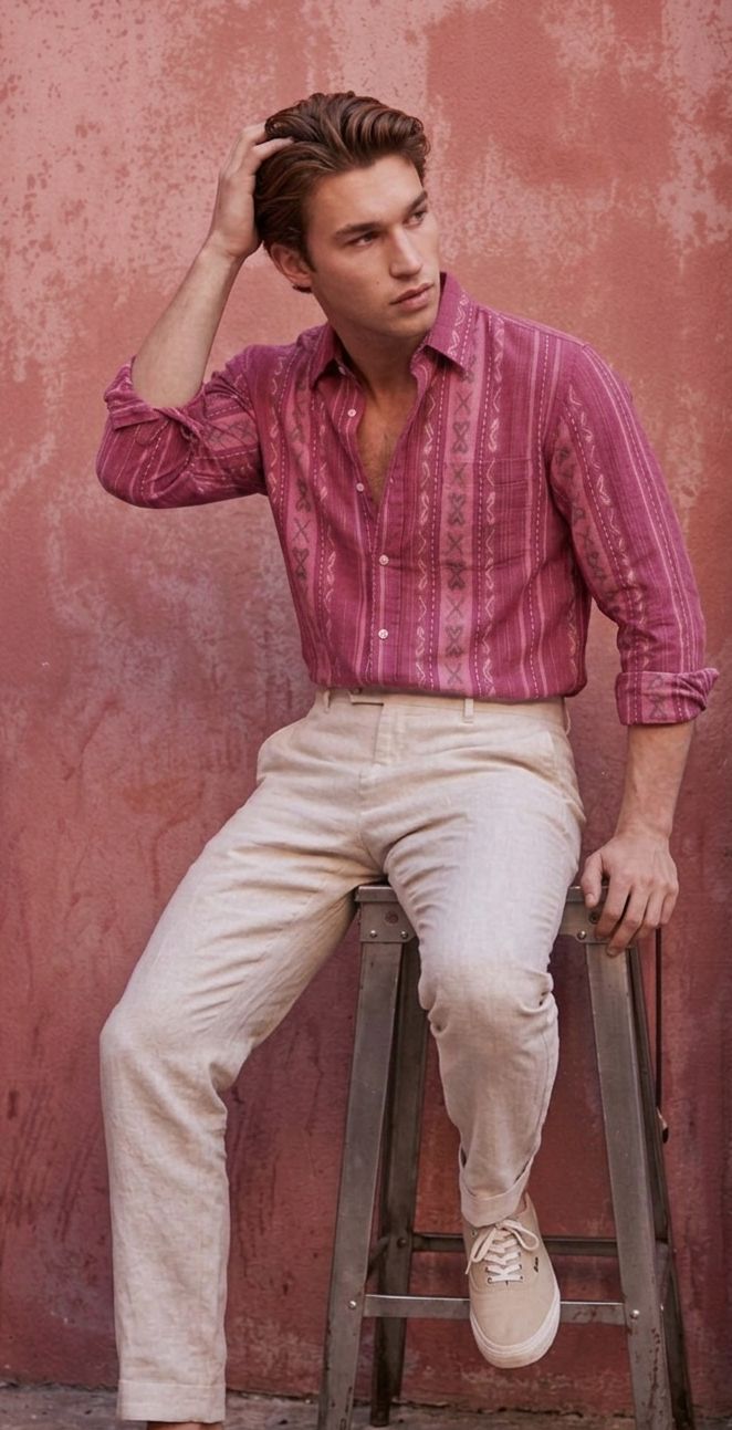 Pink pattern strip shirt.