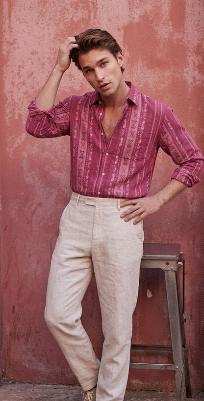 Pink pattern strip shirt.