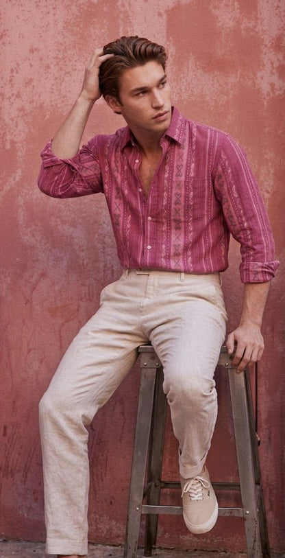 Pink pattern strip shirt.