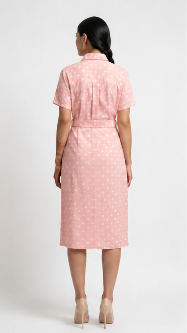 Elegant Pink Polka Dot Midi Dress