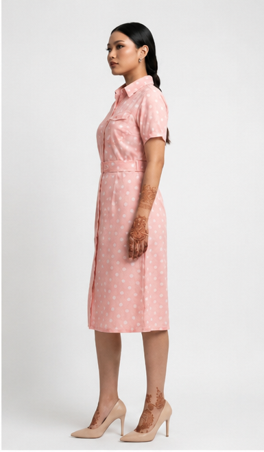 Elegant Pink Polka Dot Midi Dress