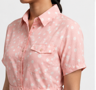 Elegant Pink Polka Dot Midi Dress