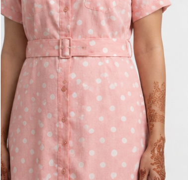 Elegant Pink Polka Dot Midi Dress